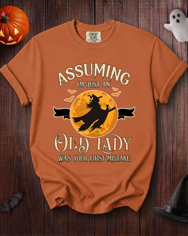 Comfort Colors Old Lady Witch Halloween Moon Silhouette Graphic T-Shirt