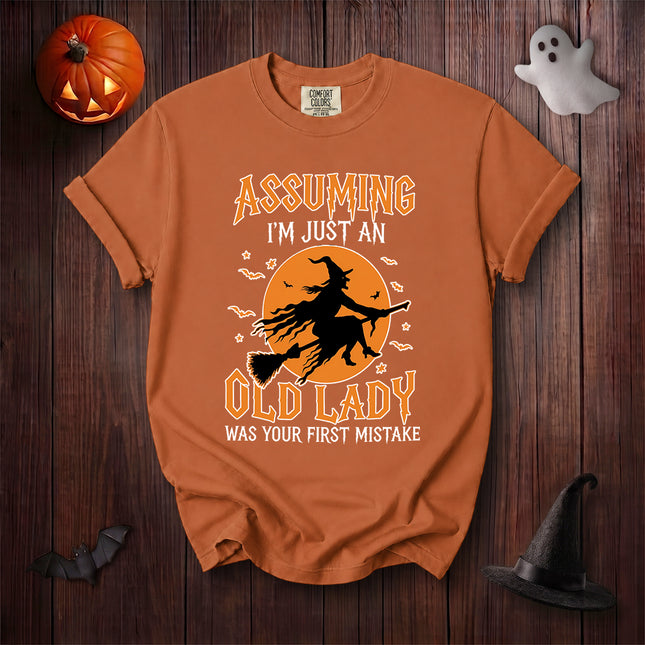 Comfort Colors Old Lady Witch Halloween Spooky Bat Graphic T-Shirt