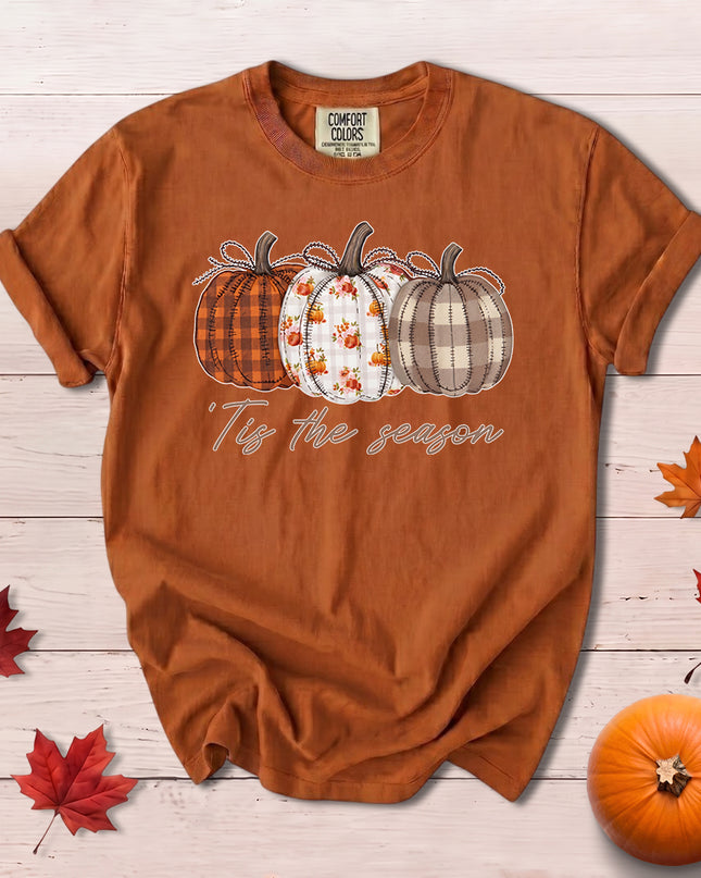 Comfort Colors Fall Pumpkin Shirt Plaid Floral T-Shirt