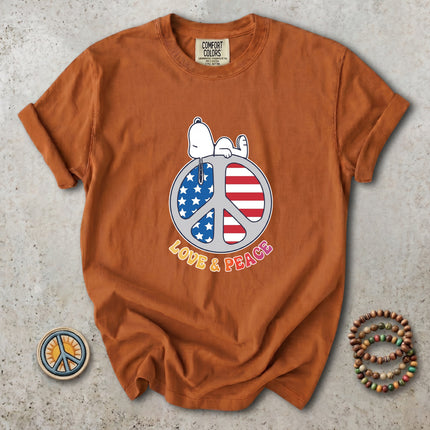 Comfort Colors American Flag Peace Love Patriotic Retro T-Shirt