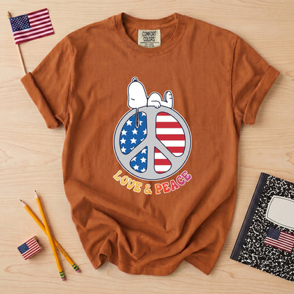 Comfort Colors Love and Peace American Flag Patriotic T-Shirt