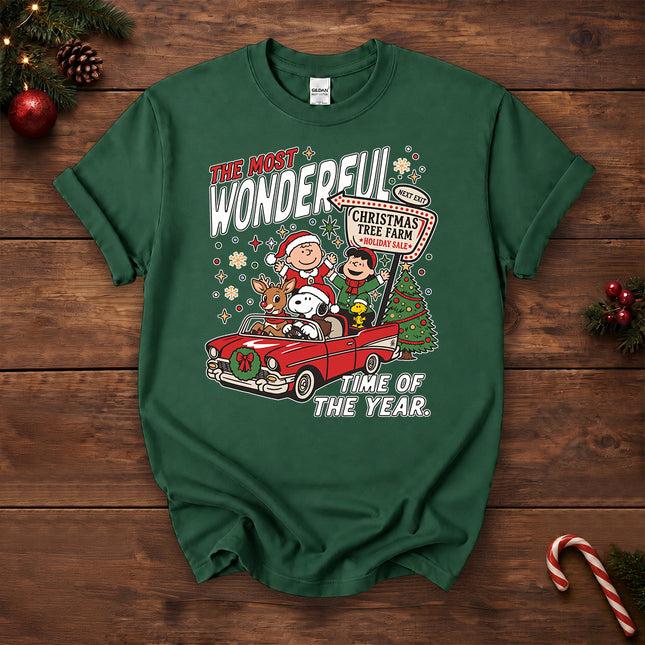 Christmas Tree Farm Vintage Car Most Wonderful Time T-Shirt