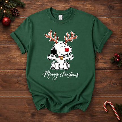 Merry Christmas Reindeer Antlers Red Nose T-Shirt