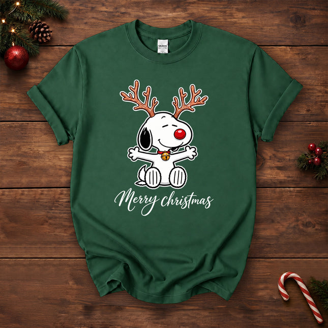 Merry Christmas Reindeer Antlers Red Nose T-Shirt