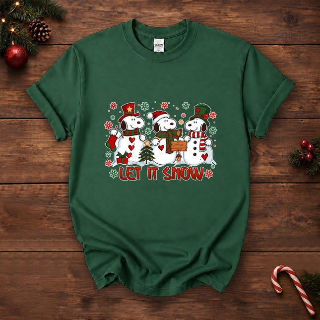 Let It Snow Christmas Snowman Trio Holiday Graphic T-Shirt