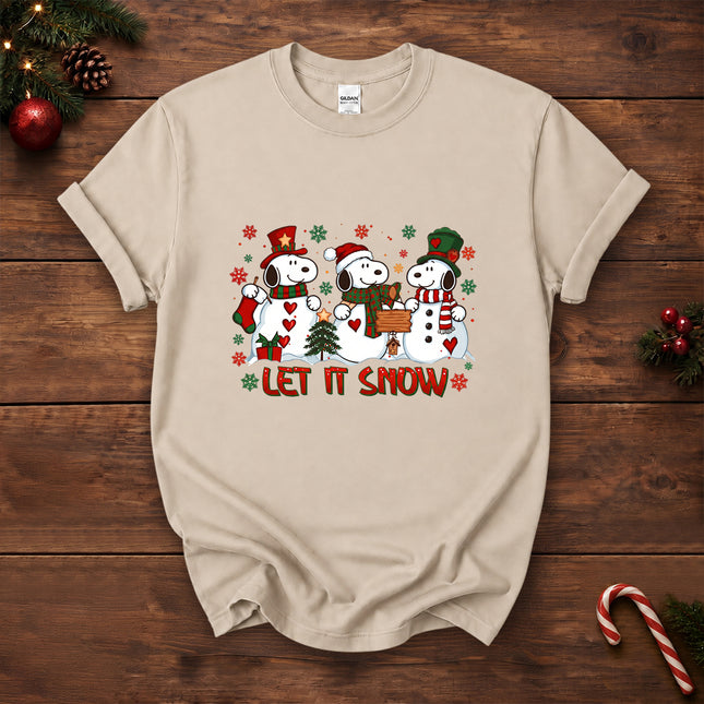 Let It Snow Christmas Snowman Trio Holiday Graphic T-Shirt