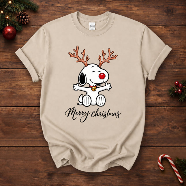 Merry Christmas Reindeer Antlers Red Nose T-Shirt