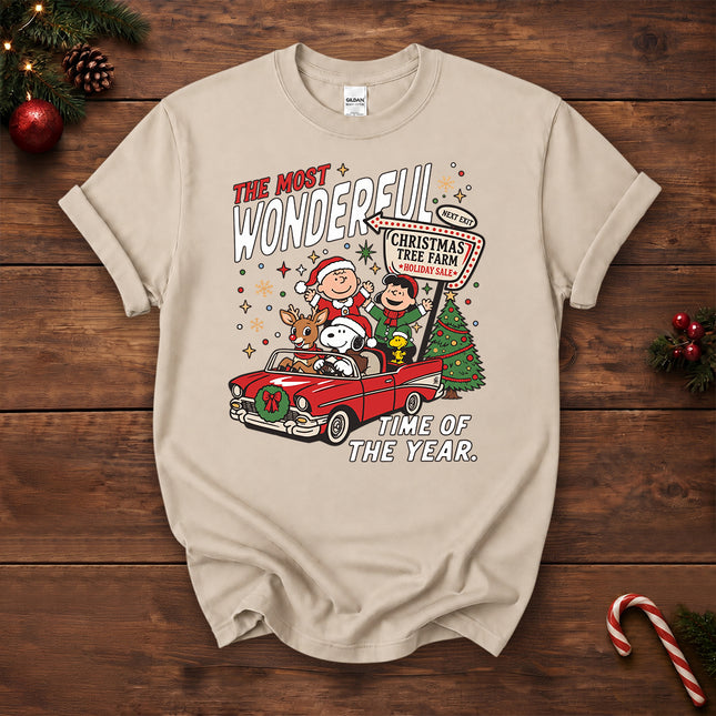 Christmas Tree Farm Vintage Car Most Wonderful Time T-Shirt
